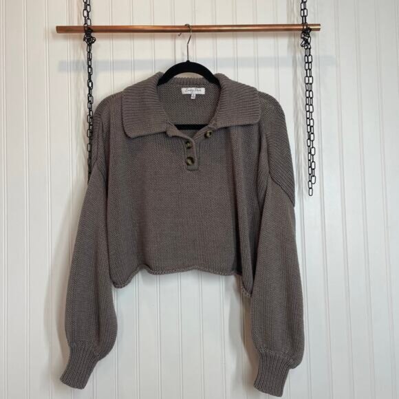 emory park Sweaters - Emory Park Brown Cotton & Acrylic Collared Slouchy Pullover Sweater Size M